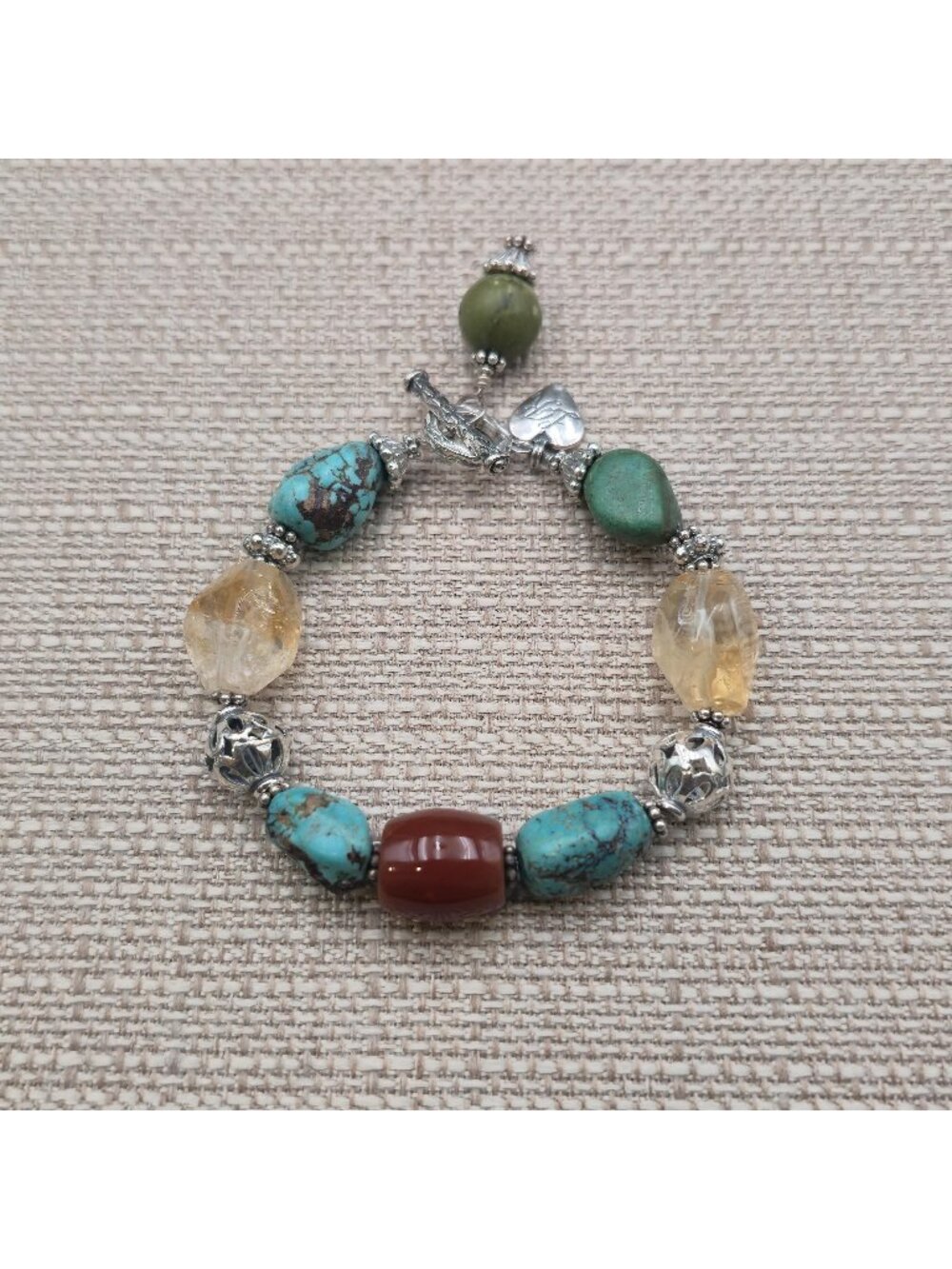 7 Inch Sterling Silver Silpada Earthy Mix Citrine Turquoise Carnelian Bracelet B